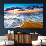 24077769-SEG-FC-51X34_Oversize_Oversize-Sunset Beach Wall Art – Ocean Waves Canvas Print, Golden Shoreline Photography Coastal Decor for Living Room, Bedroom, Office,