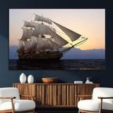 99957679-SEG-FC-51X34_Oversize_Oversize-Majestic Sailing Ship Wall Art – Sunset Ocean Voyage, Classic Tall Ship with Wind Filled Sails Canvas Print for Home, Office,