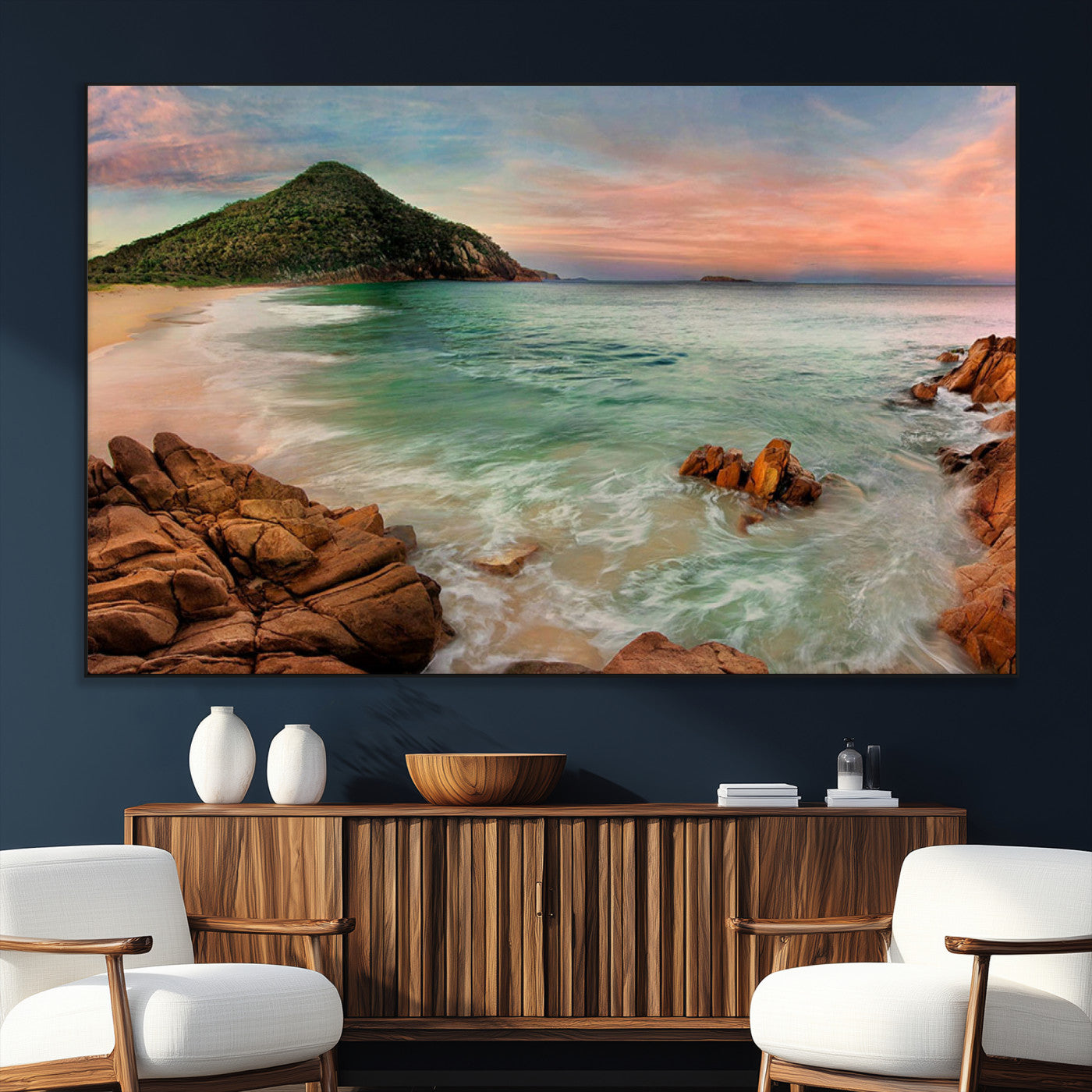53831025-SEG-FC-51X34_Oversize_Oversize-Coastal Landscape Wall Art – Tropical Beach Ocean Canvas Print, Sunset Mountain View Photography Decor for Living Room, Bedroom,