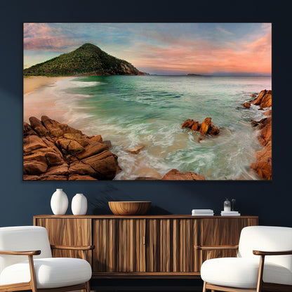 53831025-SEG-FC-51X34_Oversize_Oversize-Coastal Landscape Wall Art – Tropical Beach Ocean Canvas Print, Sunset Mountain View Photography Decor for Living Room, Bedroom,