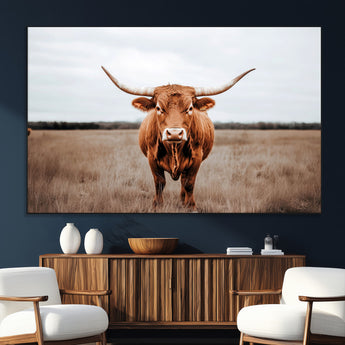 16316734-SEG-FC-51X34_Oversize_Oversize-Texas Longhorn Wall Art – Rustic Bull Portrait Canvas Print, Western Farmhouse Animal Photography Decor for Living Room, Office,