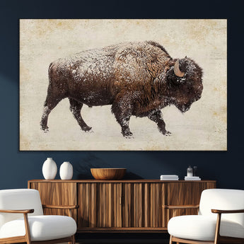 54810031-SEG-FC-51X34_Oversize_Oversize-Western Wall Art – Snow Covered Bison Canvas Print, Rustic Wildlife Photography Decor for Bedroom, Living Room, Office, Lodge,