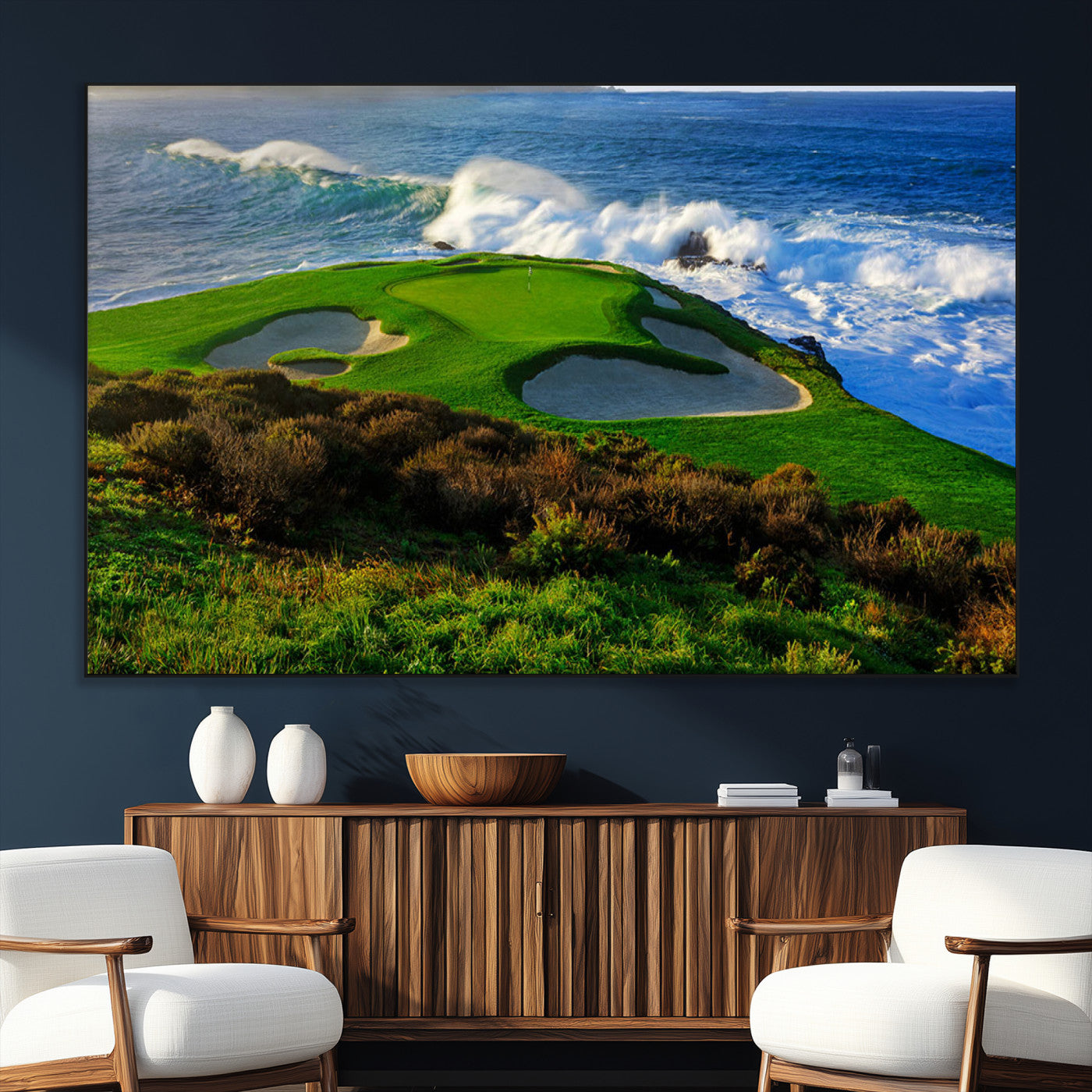 13644055-SEG-FC-51X34_Oversize_Oversize-Golf Wall Art – Oceanfront Green Canvas Print, Scenic Coastal Course Photography Decor for Bedroom, Living Room, Office, Sports