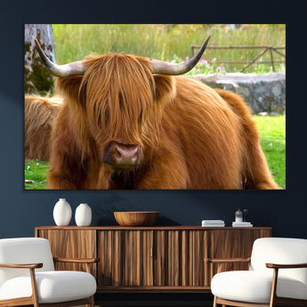 68411138-SEG-FC-51X34_Oversize_Oversize-Farmhouse Wall Art – Highland Cow Canvas Print, Rustic Country Cattle Photography Decor for Bedroom, Living Room, Office, Ranch,