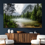 93123937-SEG-FC-51X34_Oversize_Oversize-Landscape Wall Art – Misty Mountain Lake Canvas Print, Tranquil Forest and Waterfall Photography Decor for Bedroom, Living Room,