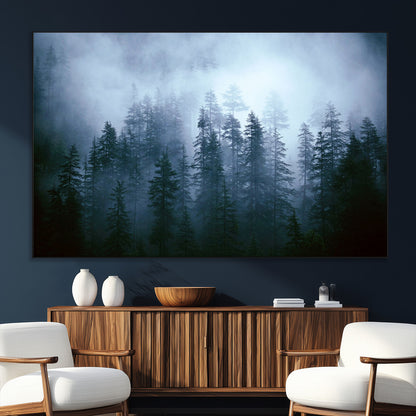 93439624-SEG-FC-51X34_Oversize_Oversize-Forest Wall Art – Misty Pine Trees Canvas Print, Moody Nature Photography Decor for Bedroom, Living Room, Office, Cabin, Lodge or