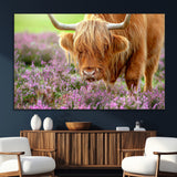 64069351-SEG-FC-51X34_Oversize_Oversize-Farmhouse Wall Art – Highland Cow in Wildflowers Canvas Print, Rustic Country Cattle Photography Decor for Bedroom, Living Room,