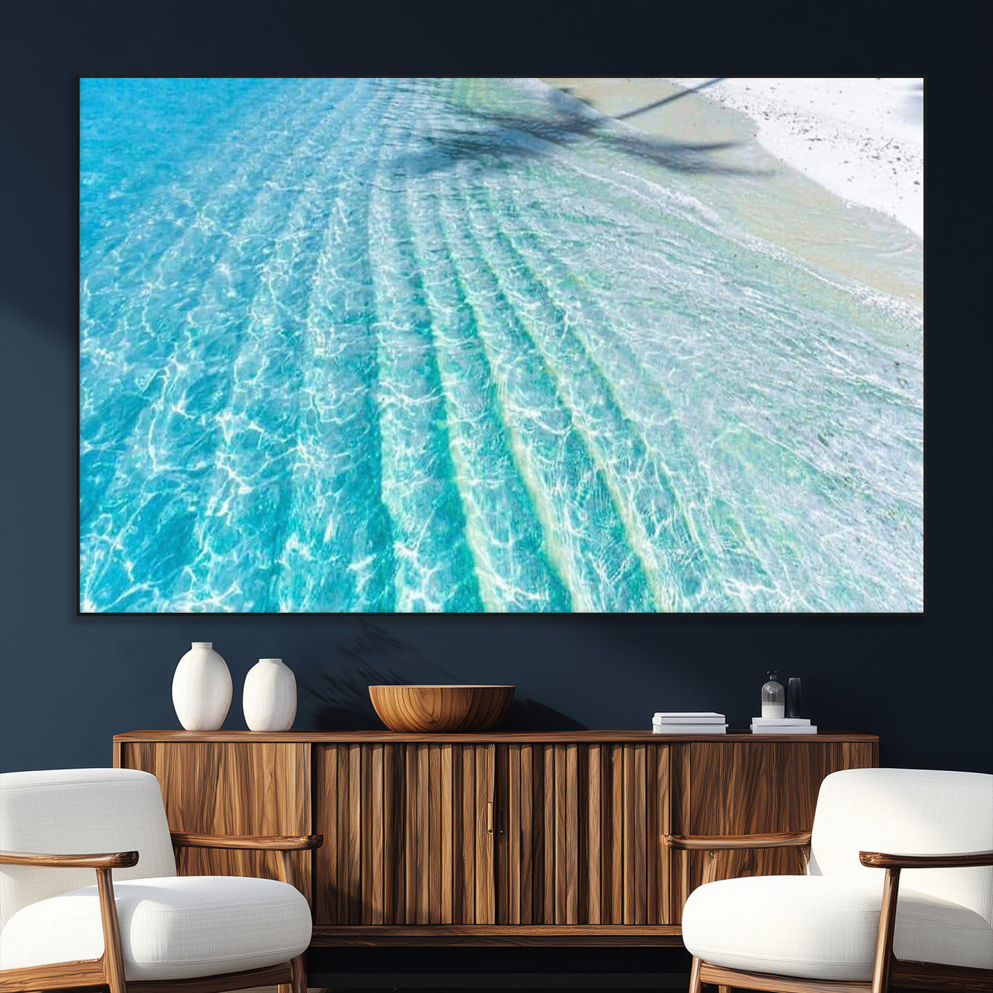 46233906-SEG-FC-51X34_Oversize_Oversize-Coastal Wall Art – Turquoise Ocean Waves and White Sand Canvas Print, Tropical Beach Photography Decor for Bedroom, Living Room,