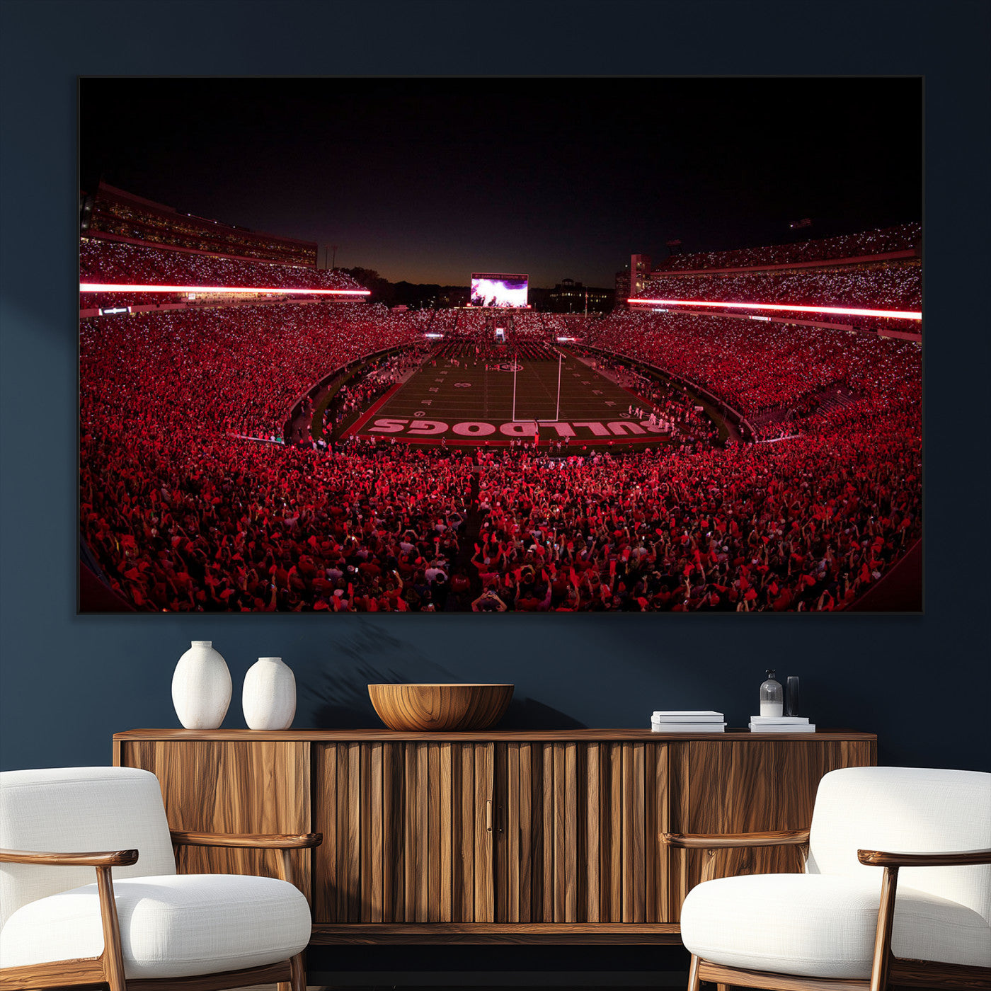 38331045-SEG-FC-51X34_Oversize_Oversize-Sanford Stadium Wall Art – Georgia Bulldogs Football Red Night Game Canvas Print, Electric College Sports Decor for Man Cave or