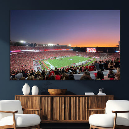 25139565-SEG-FC-51X34_Oversize_Oversize-Sanford Stadium Wall Art – Panoramic Georgia Bulldogs Sunset Football Game Canvas Print, Red Crowd Sports Decor for Office, Man