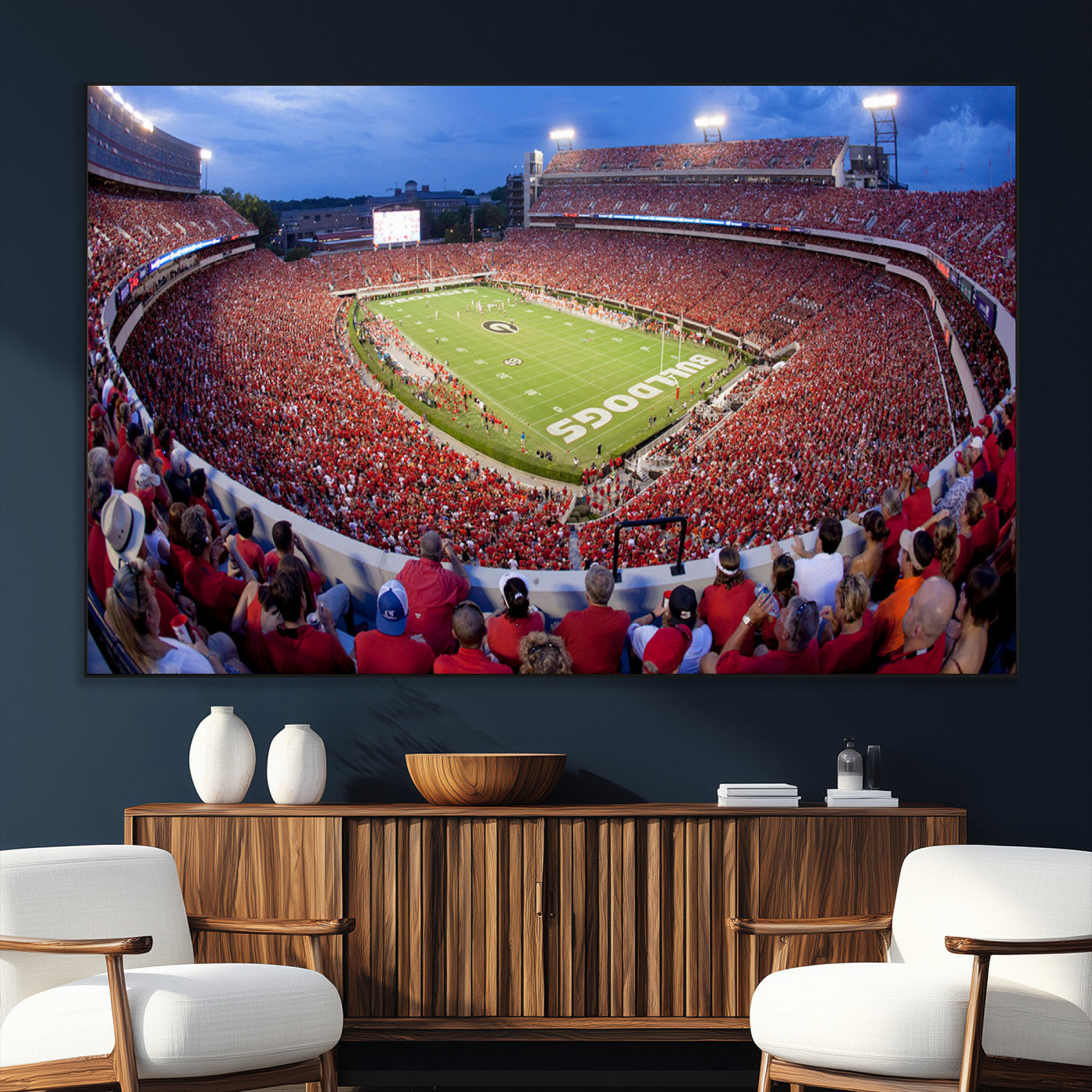 10244378-MGV-CV-36X24-Sanford Stadium Wall Art – Panoramic Georgia Bulldogs Day Game Football Canvas Print, Game Day Crowd Sports Decor for Office, Man