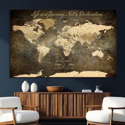 13394308-SEG-FC-51X34_Oversize_Oversize-Personalized World Map Wall Art – Dark Rustic Vintage Adventure Travel Map with Custom Couple Names, Timeless Wall Decor for Home