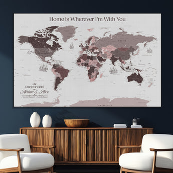 33204797-SEG-FC-51X34_Oversize_Oversize-Personalized World Map Wall Art – Burgundy & Grey Adventure Travel Map with Custom Names, Romantic Wall Decor for Couples, Home or