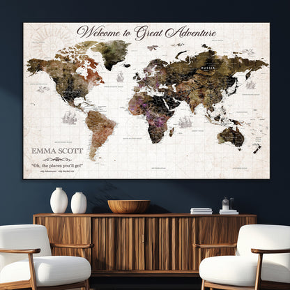 33631532-SEG-FC-51X34_Oversize_Oversize-Personalized World Map Wall Art – Dark Vintage Adventure Travel Map with Custom Names, Rustic Wall Decor for Couples, Home or
