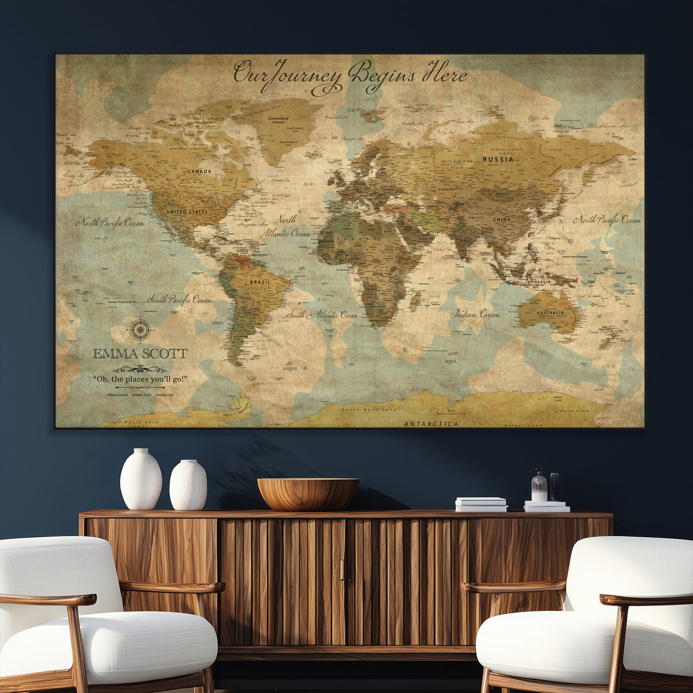 54795344-SEG-FC-51X34_Oversize_Oversize-Personalized World Map Wall Art – Vintage Adventure Travel Map with Custom Names, Rustic Wall Décor for Couples, Families