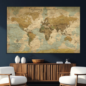 54795344-SEG-FC-51X34_Oversize_Oversize-Personalized World Map Wall Art – Vintage Adventure Travel Map with Custom Names, Rustic Wall Décor for Couples, Families