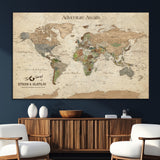 62766900-MGV-CV-36X24-Personalized World Map Wall Art – Antique Parchment Adventure Travel Map with Custom Couple Names, Rustic Wall Decor for Home,