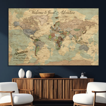 32019746-SEG-FC-51X34_Oversize_Oversize-Personalized World Map Wall Art – Vintage Camo Adventure Travel Map with Custom Family Names, Rustic Wall Decor for Couples, Home