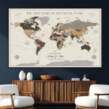 40679469-SEG-FC-51X34_Oversize_Oversize-Personalized World Map Wall Art – Neutral Tones Adventure Travel Map with Custom Family Names, Rustic Wall Decor for Living Room