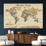 53442996-MGV-CV-36X24-Personalized World Map Wall Art – Adventure Awaits Vintage Travel Map with Custom Couple Names, Rustic Wall Decor for Home,