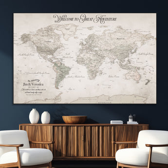 93034948-SEG-FC-51X34_Oversize_Oversize-Personalized World Map Wall Art – Vintage Beige Adventure Travel Map with Custom Names, Elegant Push Pin Canvas for Couples,