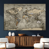 72658967-SEG-FC-51X34_Oversize_Oversize-Personalized World Map Wall Art – Adventure Awaits Rustic Sepia Travel Map with Custom Names, Vintage Wall Decor for Couples, Home