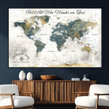 16233493-MGV-CV-36X24-Personalized World Map Wall Art – Rustic Blue Green Wanderlust Travel Map with Custom Couple Names, Vintage Wall Decor for Home