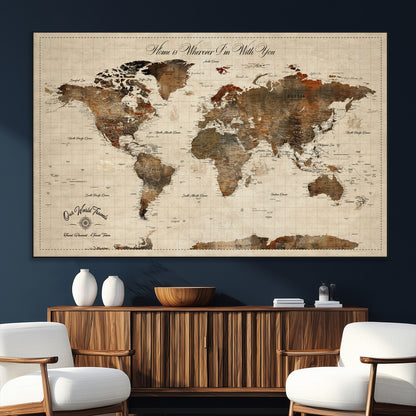 48225643-SEG-FC-51X34_Oversize_Oversize-Personalized World Map Wall Art – Rustic Vintage Adventure Travel Map with Custom Couple Names, Romantic Wall Decor for Home or