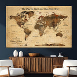 50680593-SEG-FC-51X34_Oversize_Oversize-Personalized World Map Wall Art – Rustic Brown Adventure Travel Map with Custom Names, Elegant Push Pin Canvas for Couples Home,