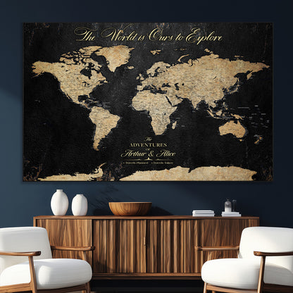 98947257-SEG-FC-51X34_Oversize_Oversize-Personalized World Map Wall Art – Vintage Black Adventure Travel Map with Custom Names, Elegant Push Pin Canvas for Couples Home