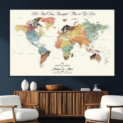 10311652-SEG-FC-51X34_Oversize_Oversize-Personalized World Map Wall Art - Watercolor Travel Map with Custom Names Minimalist Design for Couples&Families - Decor for Home,