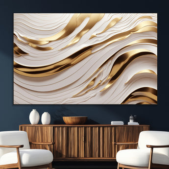 41237-SEG-FC-51X34_Oversize_Oversize-Gold Waves Wall Art Canvas Print, Framed Elegant Flow Art Picture Print, Luxury Layers Perfect Minimal Luxe Decor Artwork