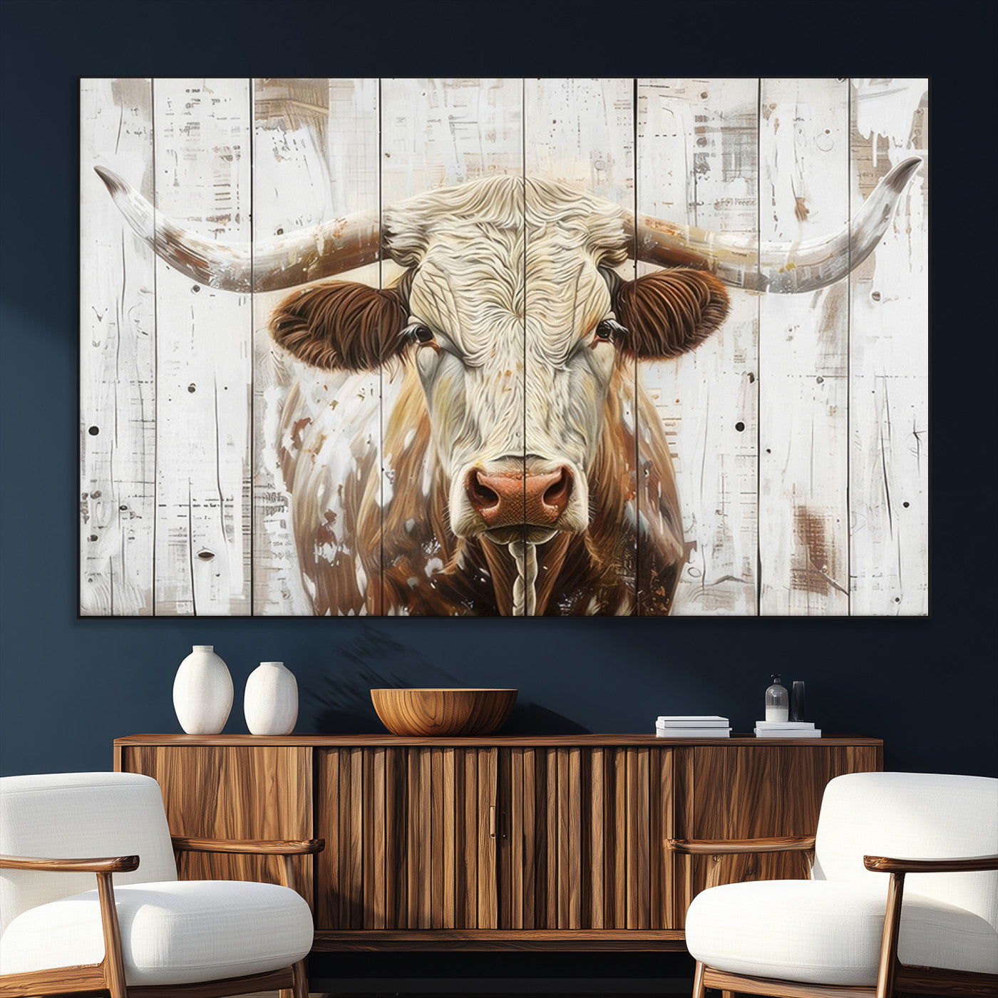 10840-SEG-FC-51X34_Oversize_Oversize-Texas Longhorn Wall Art Canvas Print, Framed Rustic Bull Art Picture Print, Western Cattle Perfect Rustic Western Decor Artwork