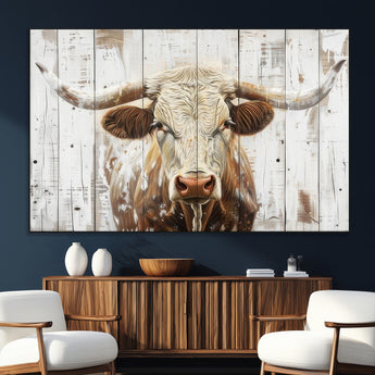 10840-SEG-FC-51X34_Oversize_Oversize-Texas Longhorn Wall Art Canvas Print, Framed Rustic Bull Art Picture Print, Western Cattle Perfect Rustic Western Decor Artwork