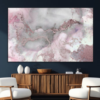 16416-SEG-FC-51X34_Oversize_Oversize-Blush Marble Wall Art Canvas Print, Framed Rose Gold Art Picture Print, Pink Cloudy Perfect Modern Glam Decor Artwork