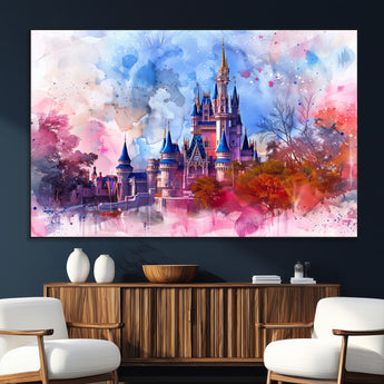15129-SEG-FC-51X34_Oversize_Oversize-Disney Castle Wall Art Canvas Print, Framed Cinderella Palace Art Picture Print, Fantasy Kingdom Perfect Whimsical Fairytale Decor