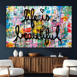 36856-MGV-CV-36X24-Life Is Beautiful Wall Art – Colorful Graffiti Canvas Print, Modern Street Style Artwork, Inspirational Decor for Living Room,