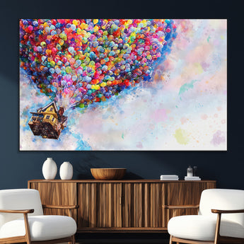 18792-MGV-CV-36X24-Up Movie House Wall Art Canvas Print, Framed Carls Journey Art Picture Print, Up Inspired Perfect Animated Whimsical Decor Artwork