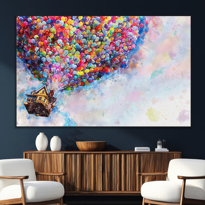 18792-MGV-CV-36X24-Up Movie House Wall Art Canvas Print, Framed Carls Journey Art Picture Print, Up Inspired Perfect Animated Whimsical Decor Artwork