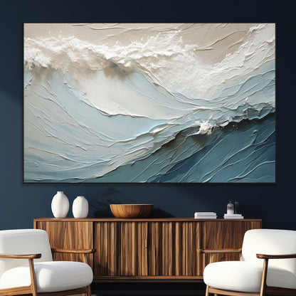 53646-MGV-CV-36X24-Ocean Wave Wall Art Canvas Print, Framed Textured Seascape Art Picture Print, Modern Ocean Perfect Minimal Coastal 2/2 Decor