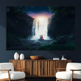 56359-MGV-CV-36X24-Lilo Stitch Wall Art Canvas Print, Framed Stitch Angel Art Picture Print, Cartoon Waterfall Perfect Tropical Fantasy Decor Artwork