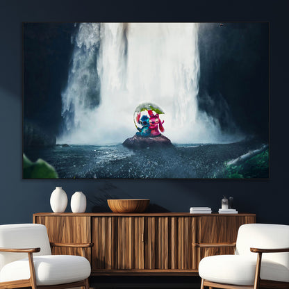 32259-SEG-FC-51X34_Oversize_Oversize-Stitch Angel Wall Art Canvas Print, Framed Stitch Waterfall Art Picture Print, Cartoon Couple Perfect Moody Fantasy Decor Artwork