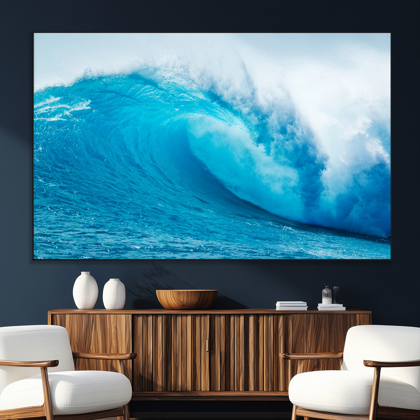 15566-SEG-FC-51X34_Oversize_Oversize-Ocean Wave Wall Art Canvas Print, Framed Curling Wave Art Picture Print, Vibrant Surf Wave Perfect Coastal Surf Decor Artwork