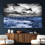 91043-SEG-FC-51X34_Oversize_Oversize-Stormy Ocean Wall Art Canvas Print, Framed Moody Seascape Art Picture Print, Monochrome Sea Perfect Coastal Drama Decor Artwork