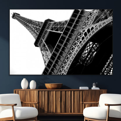 89033-SEG-FC-51X34_Oversize_Oversize-Eiffel Tower Wall Art – Dramatic Black and White Architectural Canvas Print, Modern Paris Decor for Office, Living Room or