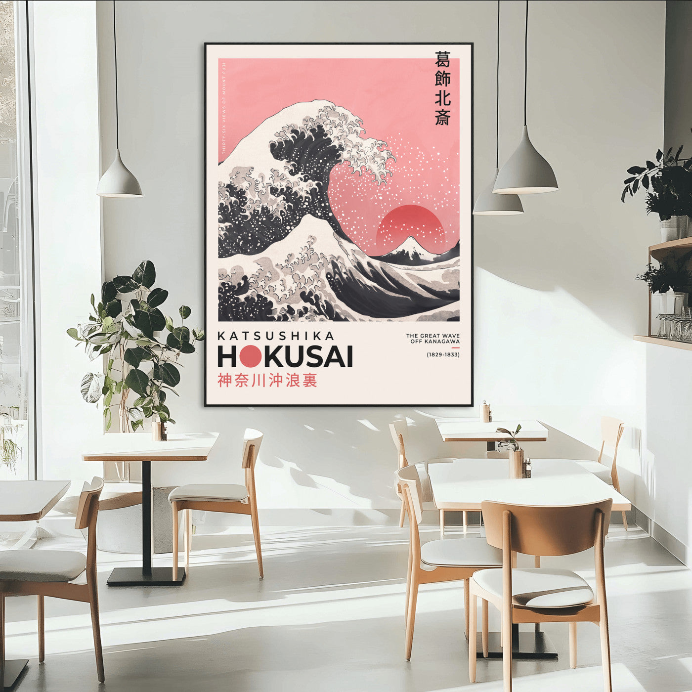66456-MGV-CV-24X36-Hokusai Great Wave Wall Art – Iconic Japanese Canvas Print with Mount Fuji, Pink Ocean Waves, Classic Asian Decor for Living Room