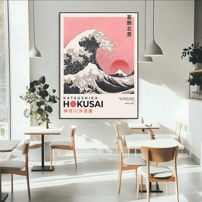 66456-MGV-CV-24X36-Hokusai Great Wave Wall Art – Iconic Japanese Canvas Print with Mount Fuji, Pink Ocean Waves, Classic Asian Decor for Living Room