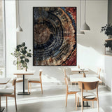 Test1-MGV-CV-24X36-Rustic Tree Ring Wall Art – Abstract Wood Grain Canvas Print, Natural Blue and Red Toned Artwork for Living Room, Bedroom, Office