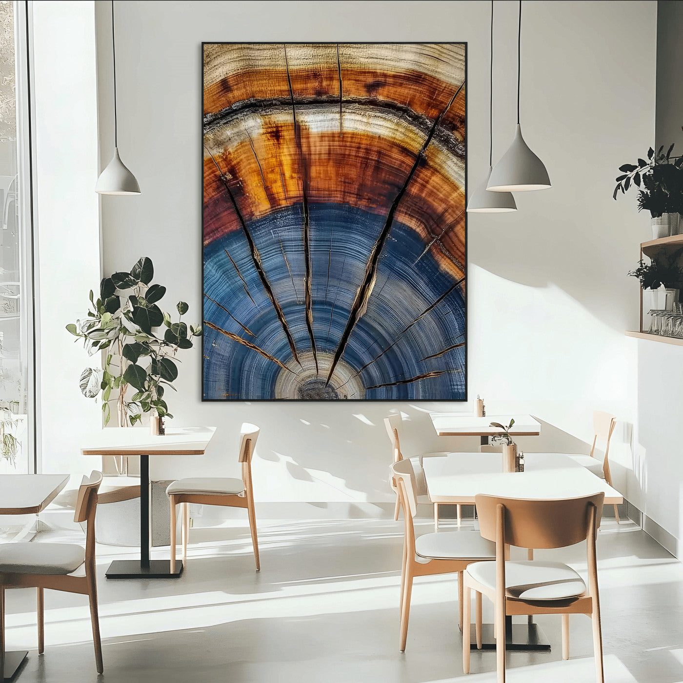 47703729-MGV-CV-24X36-Tree Rings Wall Art Canvas Print, Framed Wood Texture Art Picture Print, Blue Grain Perfect Rustic Modern Decor Artwork