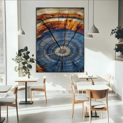 58959380-MGV-CV-24X36-Tree Rings Wall Art Canvas Print, Framed Wood Texture Art Picture Print, Blue Grain Perfect Rustic Modern Decor Artwork